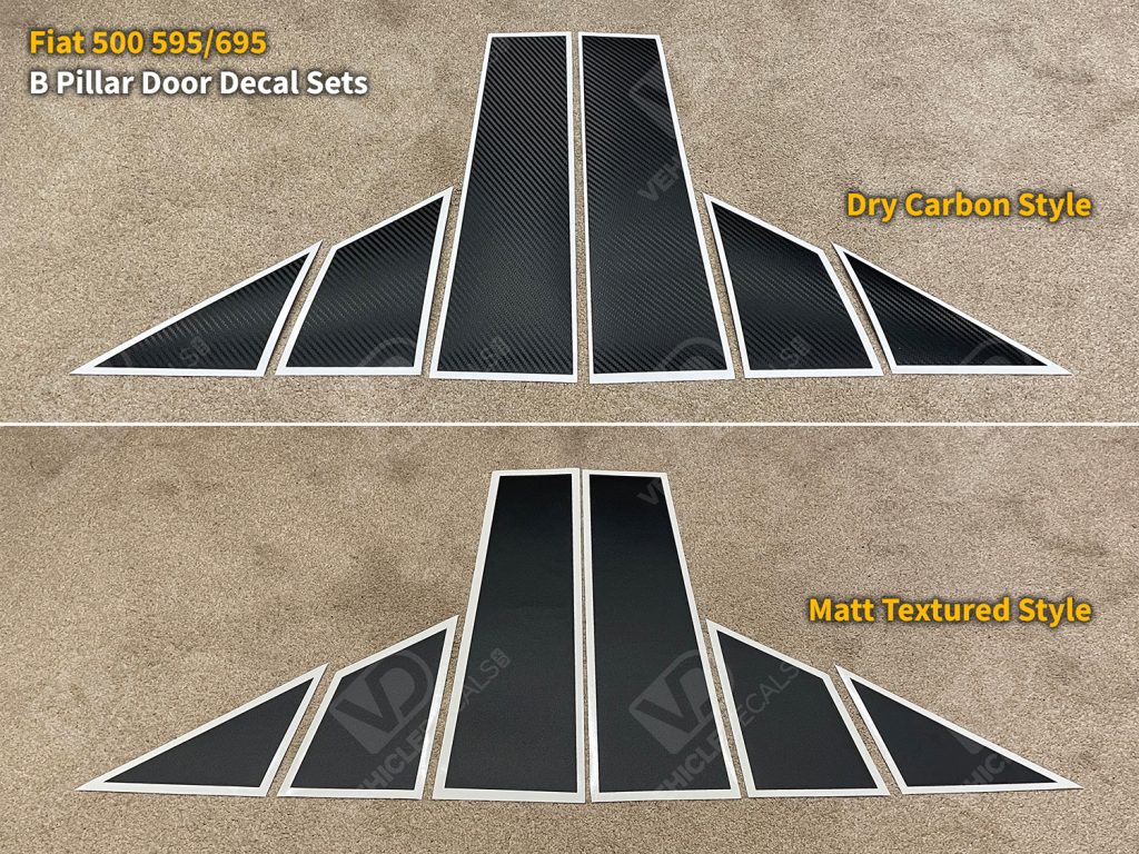 Fiat 500 Abarth (595 695) B Pillar Textured Carbon Door Weatherstrip Door Decals Vehicle Decals UK